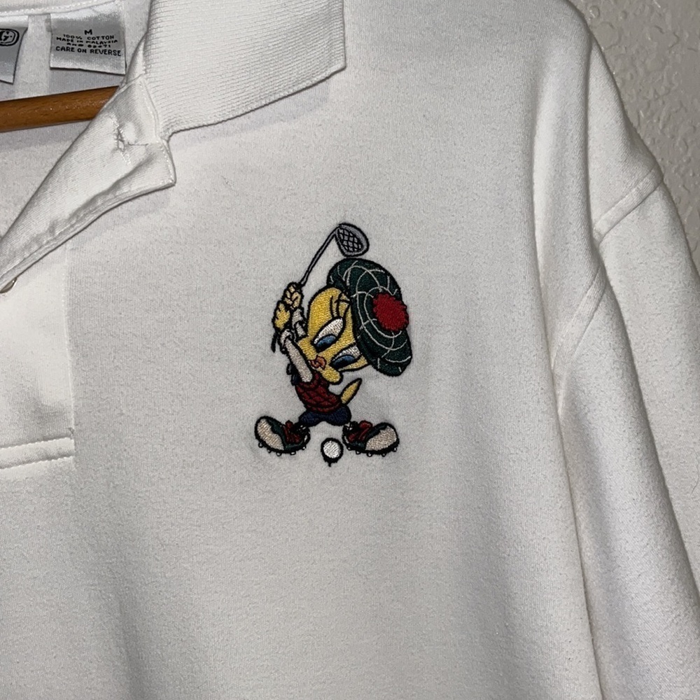 Looney Tunes Acme Clothing Co. Tweety Bird Men’s Polo Golf Shirt Size M White - Picture 2 of 6
